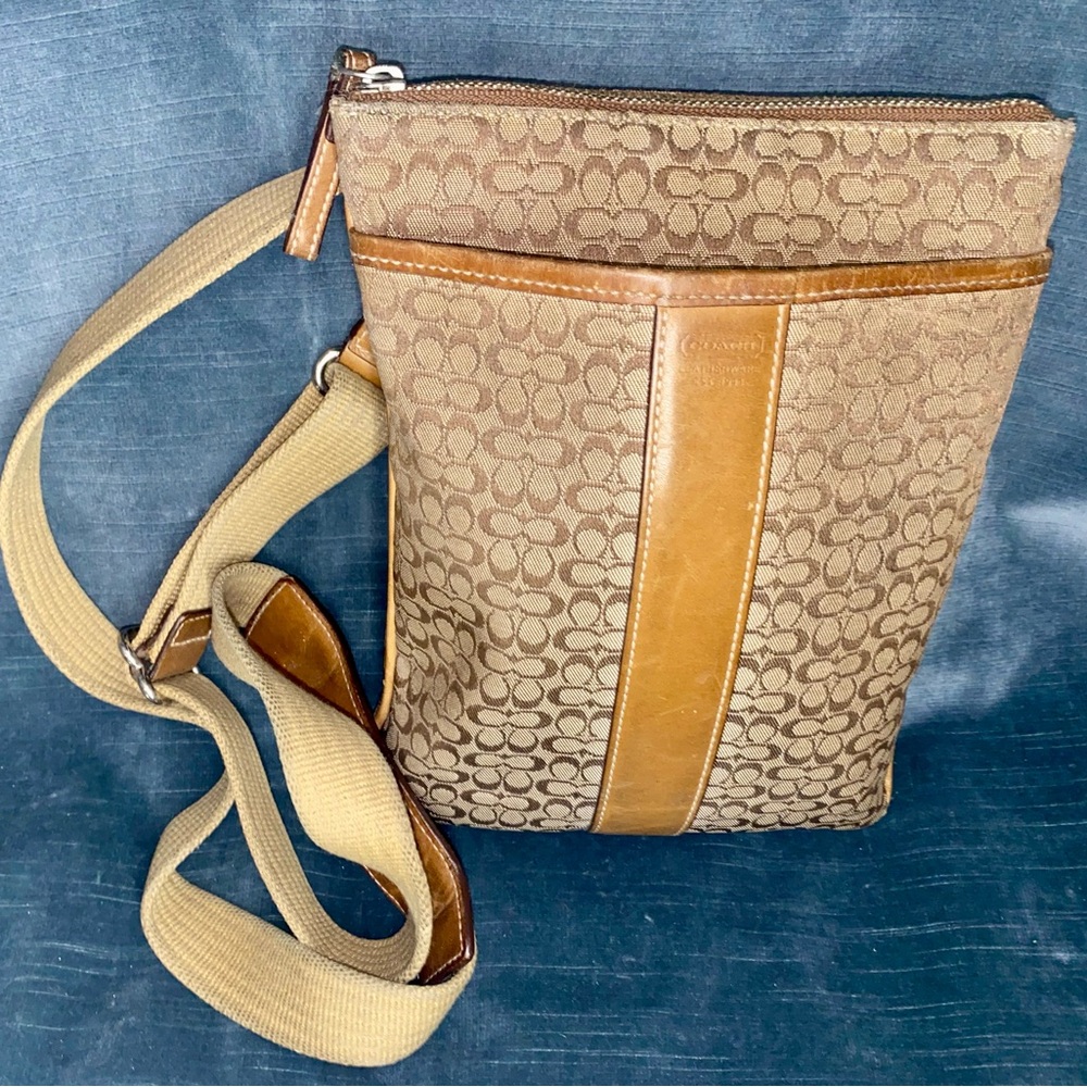 Vintage brown and tan cross body Coach bag